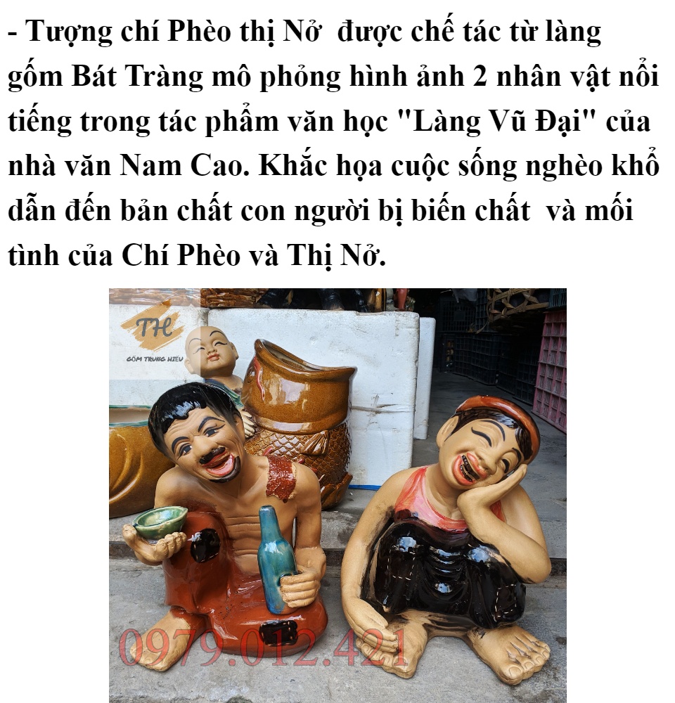 Tiểu cảnh gốm Bát Tràng Chí Phèo - Thị Nở - cao 28cm | Lazada.vn