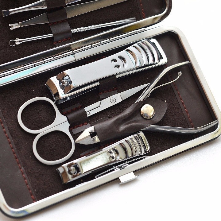 Bộ kềm làm móng 12 món đa năng giá rẻ -  Kềm cắt móng russia 12 món (lớn) - Có Hộp Da Golden Sang Trọng