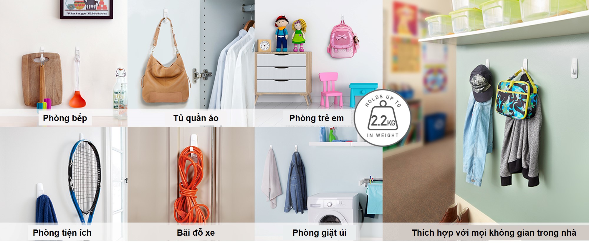 Móc dán tường Command 3M vỉ 3 cái chịu lực 1.3kg - Độ bền cao, bám cực chắc, tháo cực dễ 17086