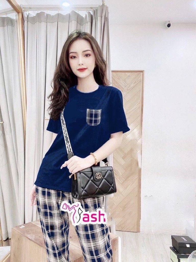 ĐỒ BỘ THUN DÀI CARO ĐẮP TÚI THỜI TRANG CHẤT THUN MỀM MỊN CO GIÃN 4 CHIỀU