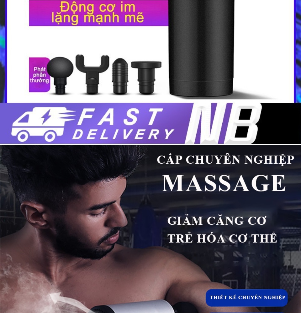 Súng massage cầm tay 4 đầu 6 chế độ - Súng bắn massage trị liệu đau mỏi vai gáy  giúp giãn cơ bắp tiện lợi