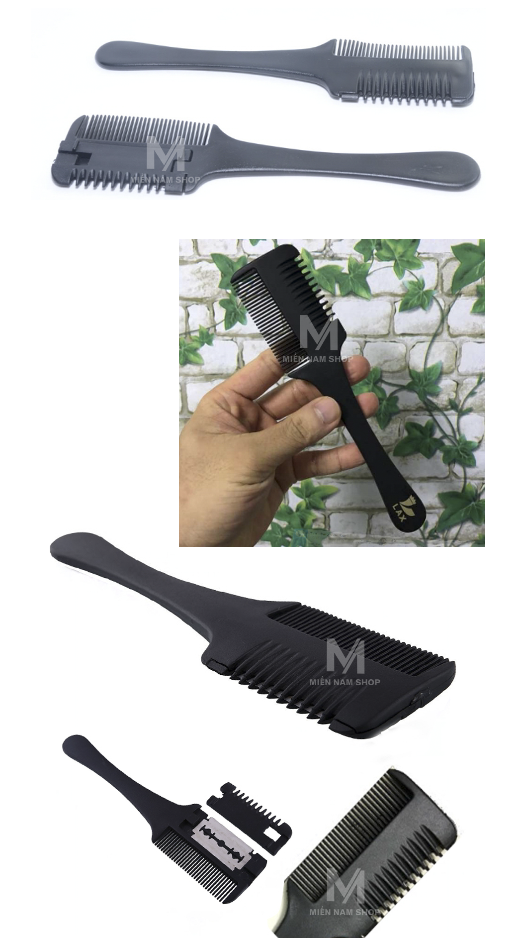 Lược Tỉa Tóc Kẹp Dao Cạo 2in1  Cao Cấp - Lược Chải Đầu Cắt Tóc Tỉa Chân Tóc Tạo Kiểu Tóc Đa Năng - Có Dao Lam Kèm Theo (COMBO 2 CÁI)