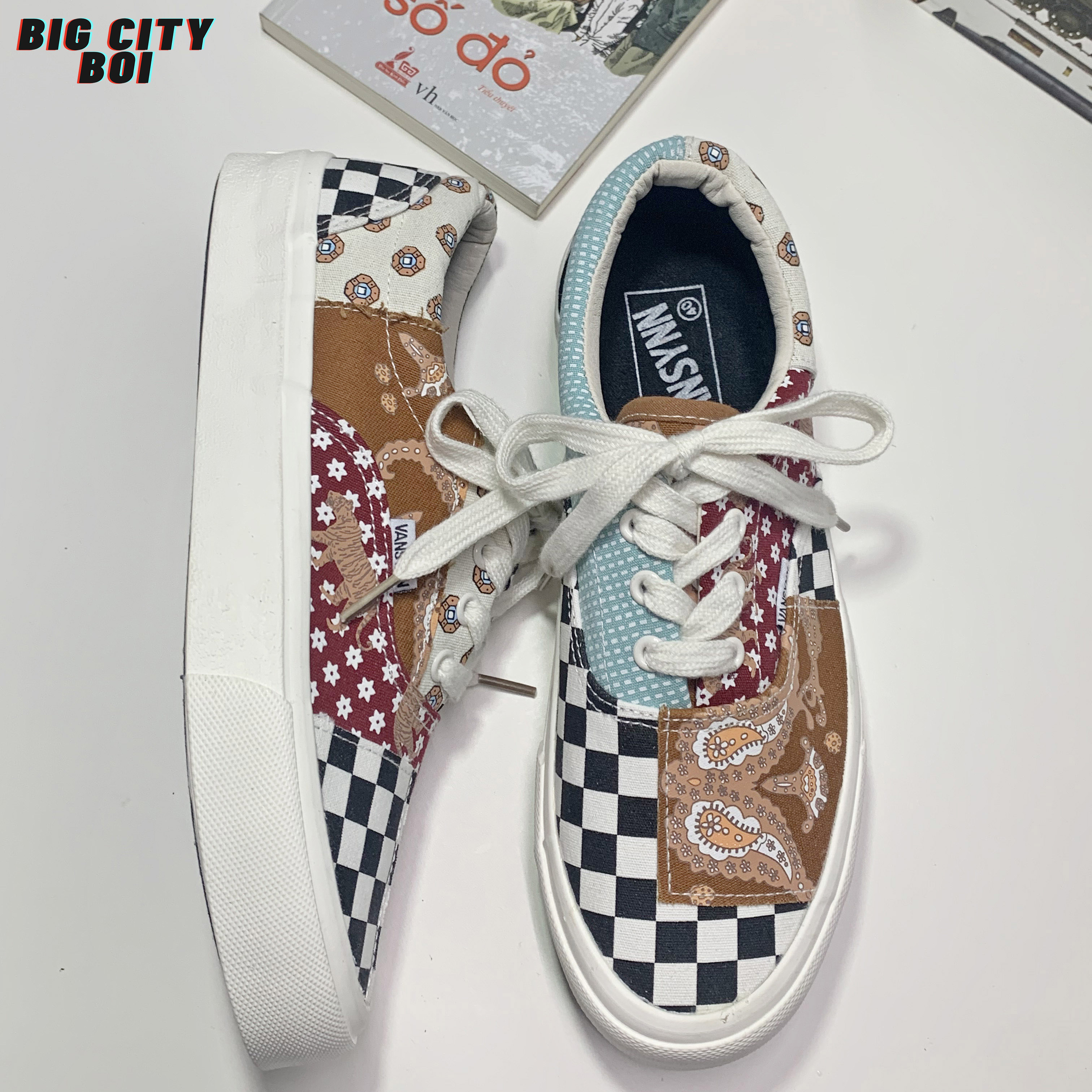 Giày Vansynn Dây Vải Họa Tiết Thổ Cẩm Nhiều Màu Sắc Unisex Hoa Văn Tự Nhiên Nam Nữ - Vải canvas Tiger Caro