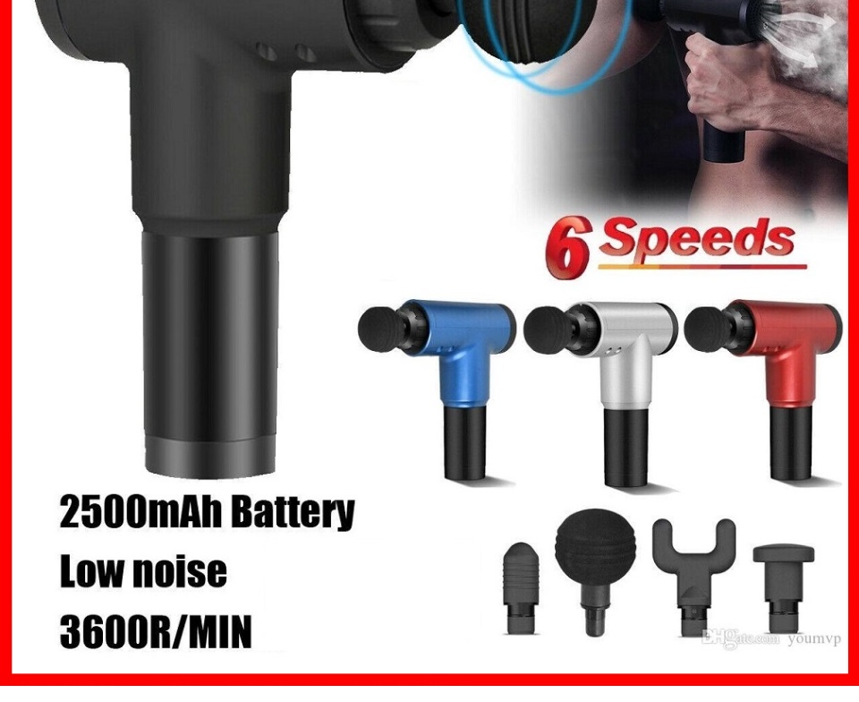 Súng massage cầm tay 4 đầu 6 chế độ - Súng bắn massage trị liệu đau mỏi vai gáy  giúp giãn cơ bắp tiện lợi