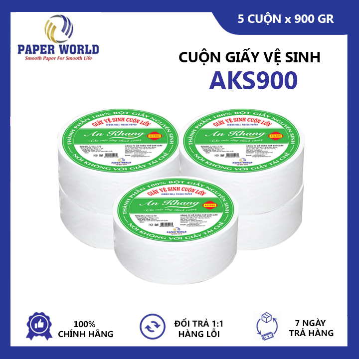 Combo 10 giấy vệ sinh cuộn lớn cao cấp 2 lớp 900g AN KHANG SOFT | THẾ GIỚI GIẤY | 100% bột giấy nguyên sinh | AKS900 | giấy vệ sinh công nghiệp | giấy vệ sinh tan trong nước | giấy vệ sinh 2 lớp
