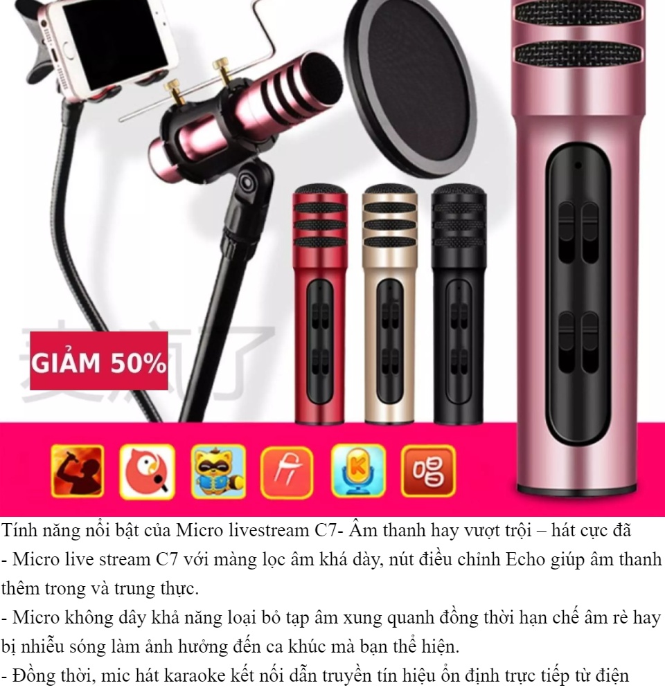 Mic Thu Âm Bộ Micro C7 Live Stream Mic Thu Âm C7 Mic Thu Âm