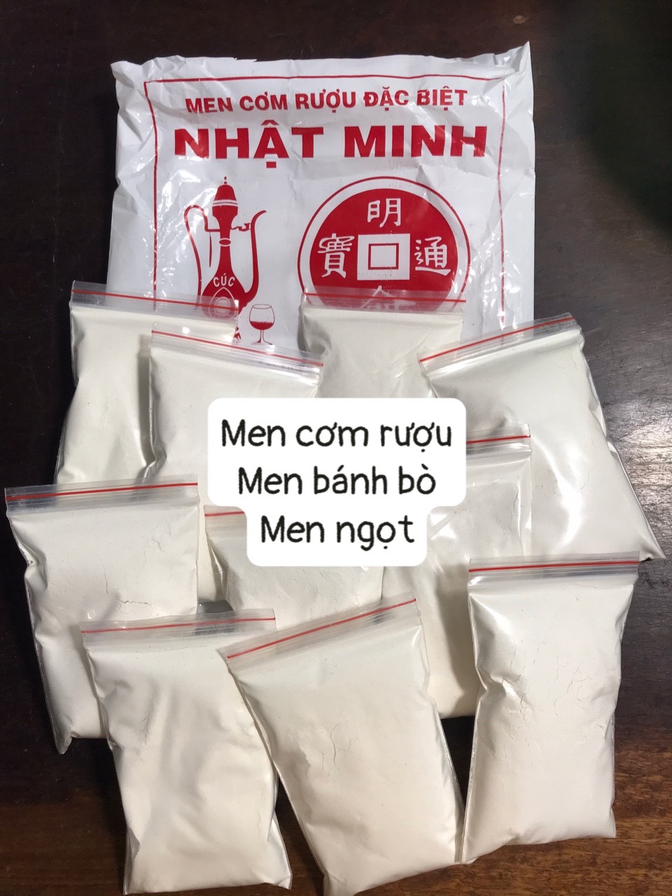 Men cơm rượu Nhật Minh loại mịn, men ngọt ủ bánh bò, men ủ rượu nếp cẩm, làm tương, làm chao, nấu rượu gạo tẻ