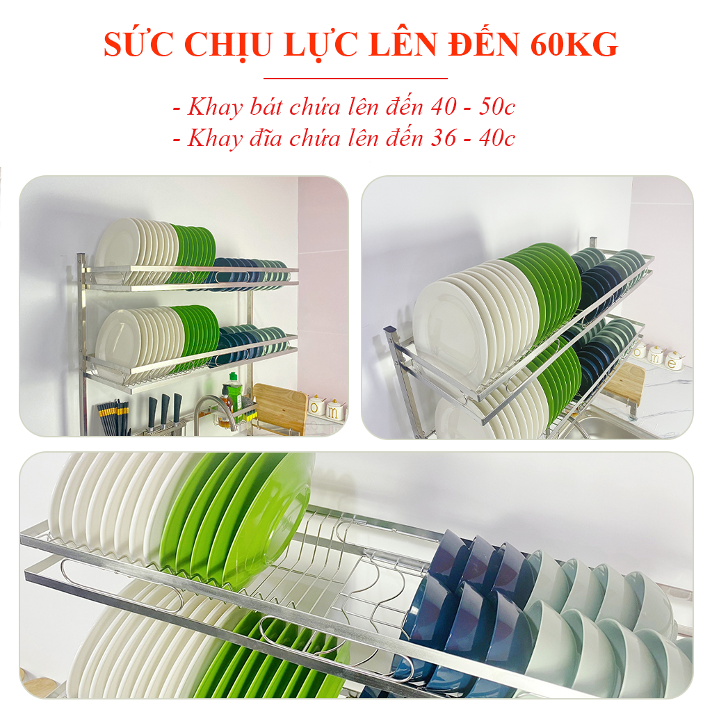 Kệ Úp Chén Bát Inox Foodcom - Kệ Chén Đa Năng Inox Để Trên Bồn Rửa - Kệ Để Chén Loại 1 tầng, Size 86cm - Hàng Chính Hãng, Bảo Hành 12 Tháng