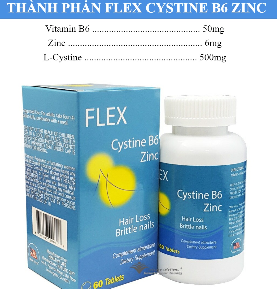 FLEX CYSTINE B6 ZINC - Viên uống chống rụng tóc đồng thời giúp mọc tóc nhanh trở lại và bóng mượt hơn cvspharmacy