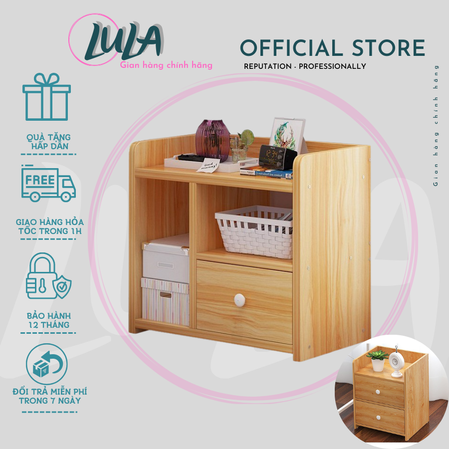 Tủ Đầu Giường, Kệ Đầu Giường, Hộc Tủ Kệ Mini 1 Ngăn, 2 Ngăn Kéo Deco Trang Trí Phòng, Chất Liệu Gỗ MDF, Chắc Chắn, Phong Cách Hiện Đại, Sang Trọng