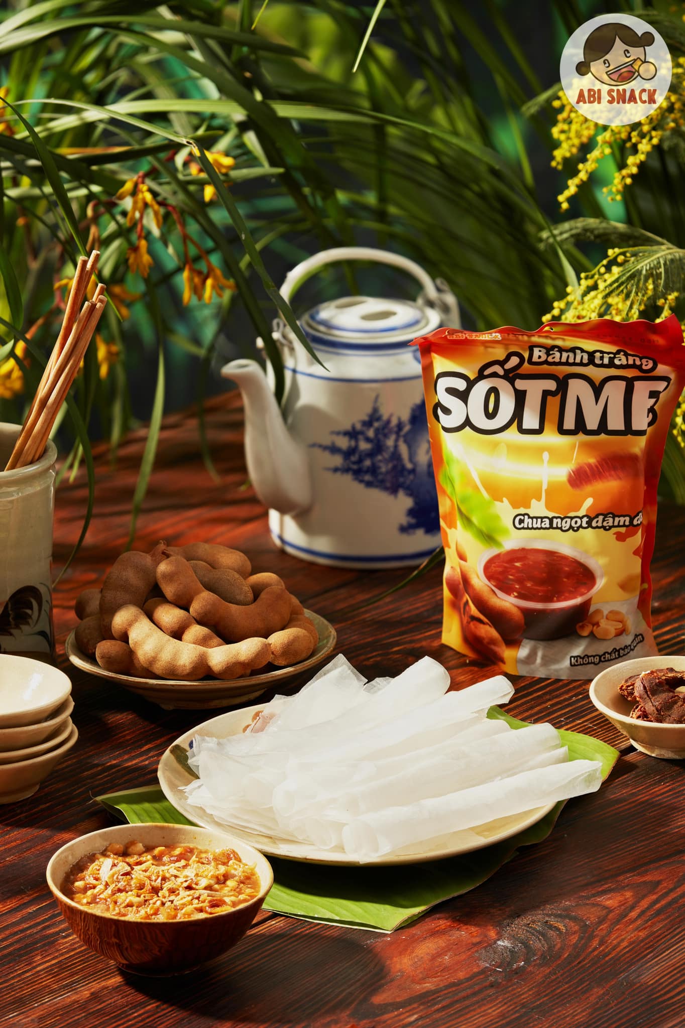 Bánh tráng me Abi chính hãng, mua 3 bịch tặng gói khăn giấy