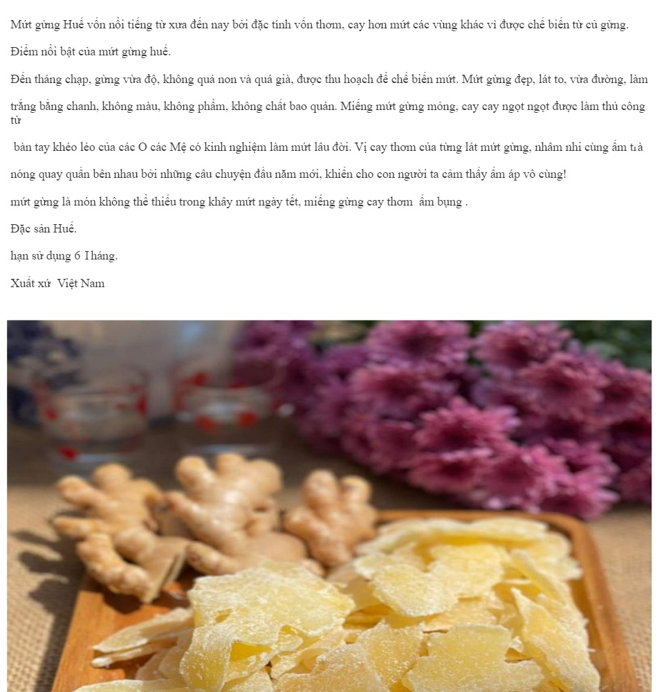 Mứt gừng Huế ngon đăc biệt ít ngọt cay cay giữ nguyên vị - 100g dùng thử - Tết - ăn vặt siêu ngon