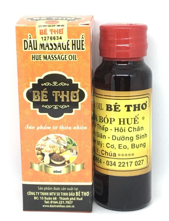 Dầu massage Huế hiệu Bé Thơ_xoa bóp giảm đau nhức, tê thấp