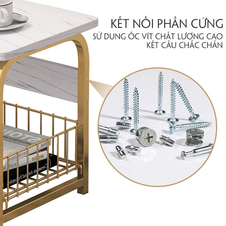 Bàn Trà Mini Bàn Cafe Đặt Cạnh Sofa Kệ Decor Phòng Khách Kệ Mỹ Phẩm Hình Tròn 2 Tầng