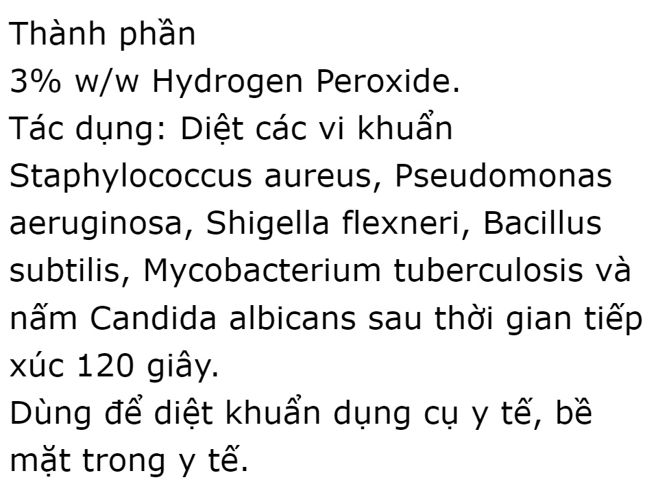 Nước oxy già Vĩnh Phúc dùg để rửa sạch, sát trùng vết thương và vết loét, súc miệng trong trường hợp viêm răng lợi; viêm miệng cấp, ngoài ra còn dùng để rửa ống tai, loại bỏ ráy tai khi tai có mủ DrViet 59 Nước oxy già Vĩnh Phúc dùg để rửa sạch, sát trùng vết thương và vết loét, súc miệng trong trường hợp viêm răng lợi; viêm miệng cấp, ngoài ra còn dùng để rửa ống tai, loại bỏ ráy tai khi tai có mủ DrViet