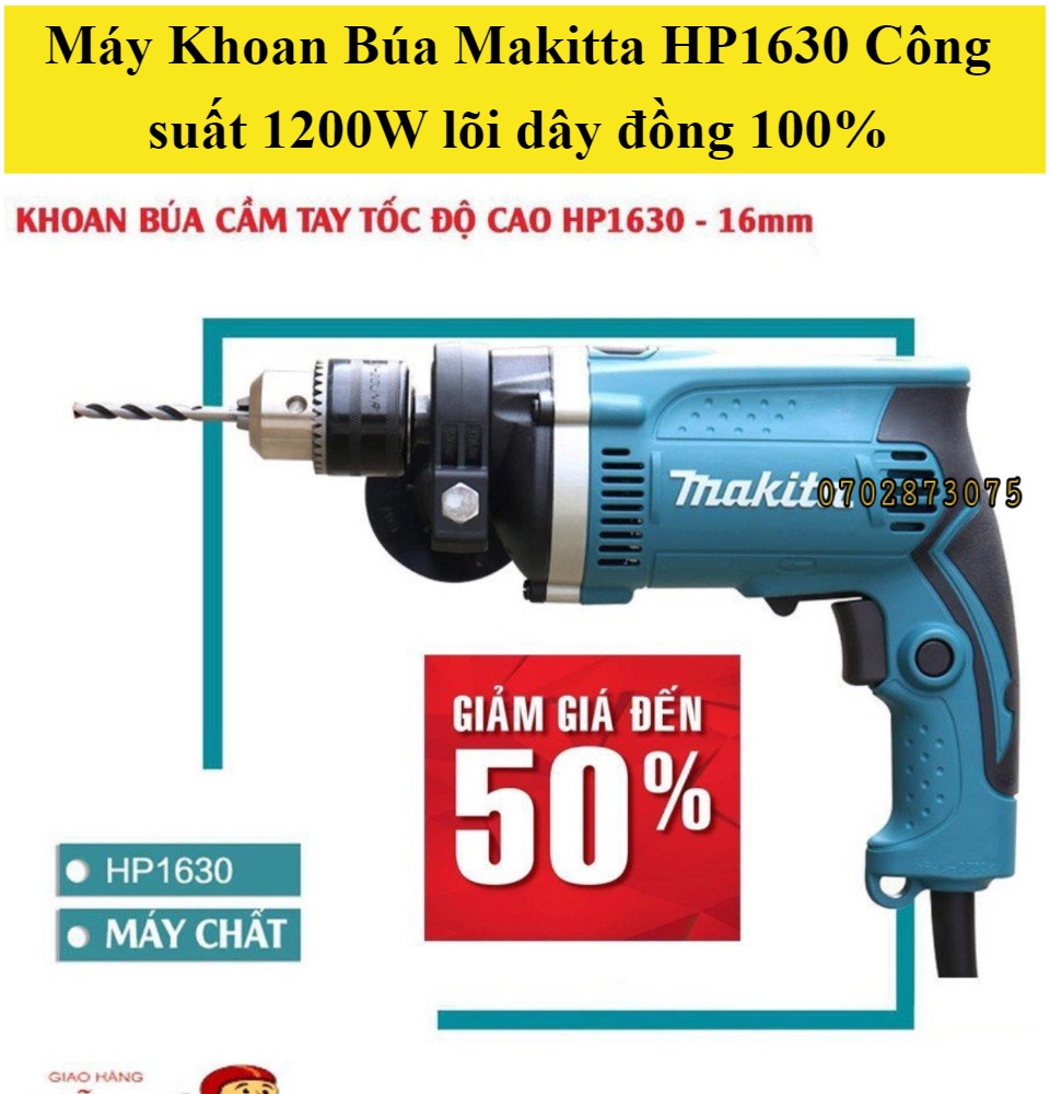 Máy khoan cầm tay makita chính hãng (mẫu 2024) hàng loại 1. Máy khoan điện Makita HP 1630 có khoan búa - khoang tường - máy đục bê tông - máy khoan gỗ - máy khoan sắt - khoan lõi đồng 100%