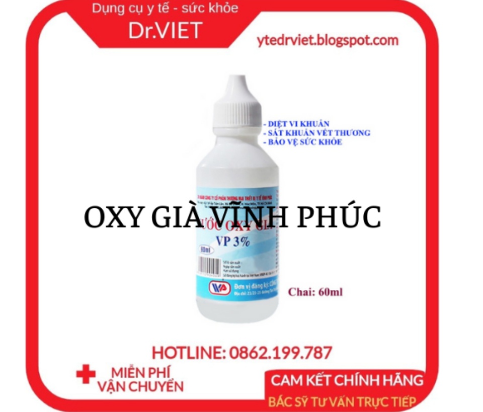 Nước oxy già Vĩnh Phúc dùg để rửa sạch, sát trùng vết thương và vết loét, súc miệng trong trường hợp viêm răng lợi; viêm miệng cấp, ngoài ra còn dùng để rửa ống tai, loại bỏ ráy tai khi tai có mủ DrViet 58 Nước oxy già Vĩnh Phúc dùg để rửa sạch, sát trùng vết thương và vết loét, súc miệng trong trường hợp viêm răng lợi; viêm miệng cấp, ngoài ra còn dùng để rửa ống tai, loại bỏ ráy tai khi tai có mủ DrViet