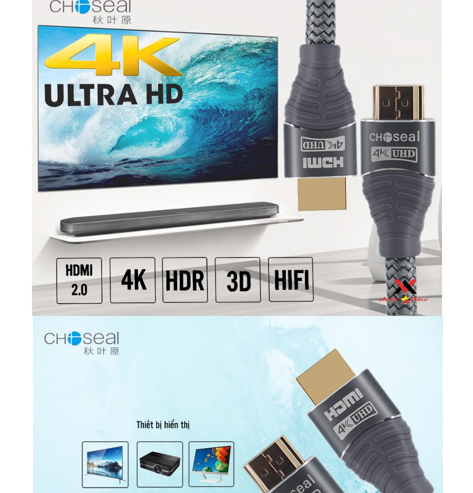 Cáp HDMI Choseal 2.0 4K Cao Cấp loại tròn 5m dành cho Tivi máy tinh 3D 4k Máy Chơi Game PlayStation Xbox đầu HD Box Đầu Android Tv Smart máy chiếu 3