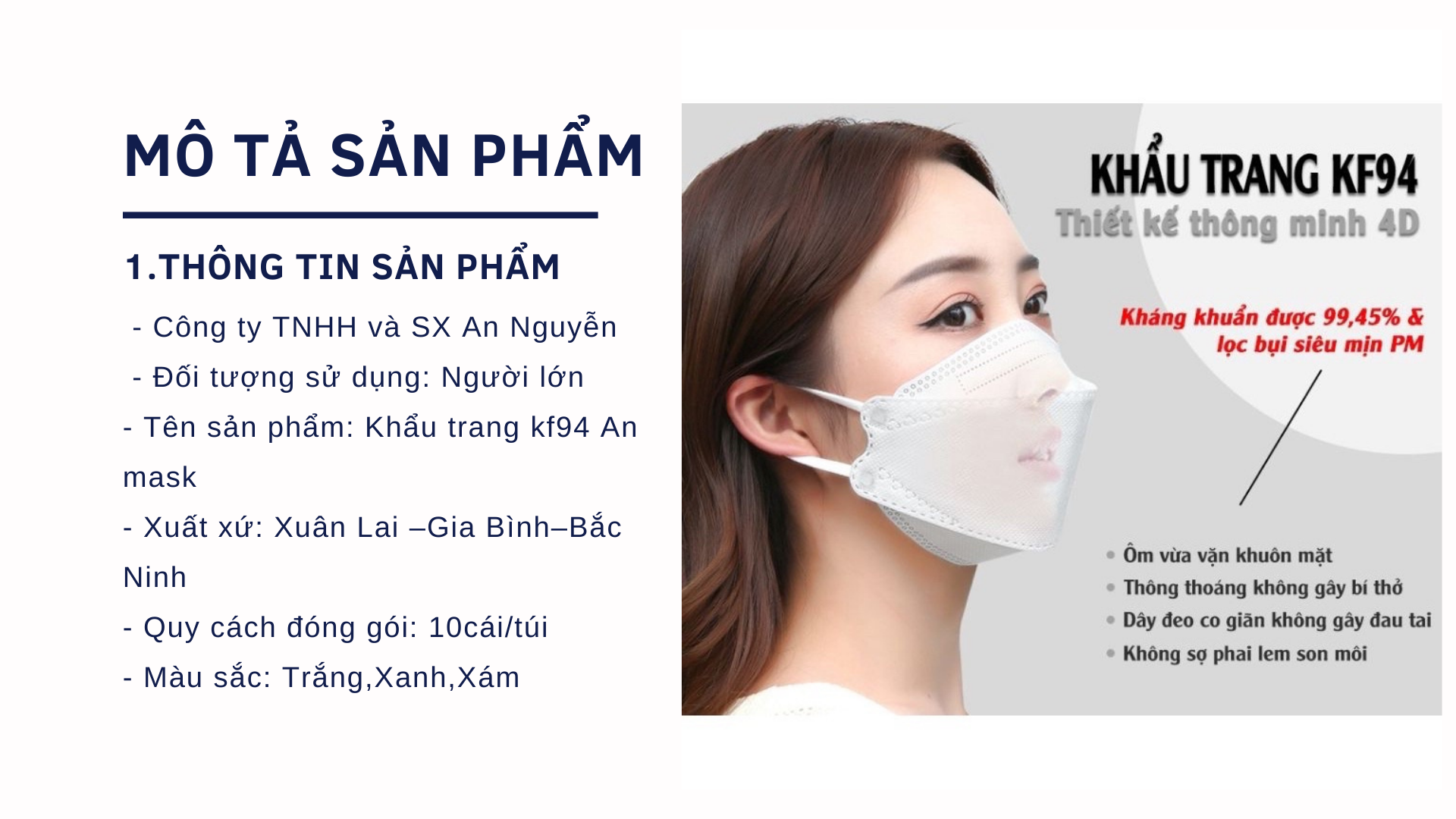Khẩu trang kf94 hàn quốc An mask kháng khuẩn 4 lớp, công nghệ dập hàn quốc chống bụi mịn, tiêu chuẩn iso