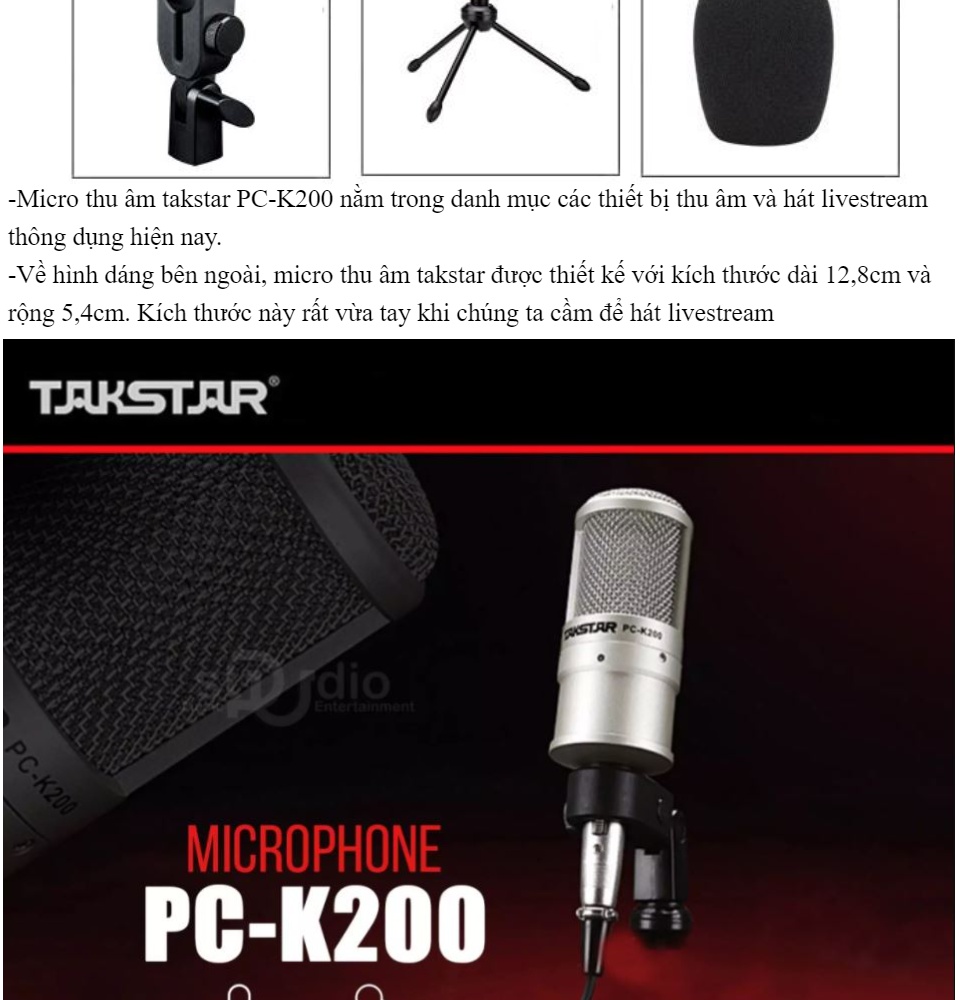 Mic Thu Âm Takstar Pc K200 Chuyên Thu Âm Và Hát Livestream Chuyên Nghiệp PC-
