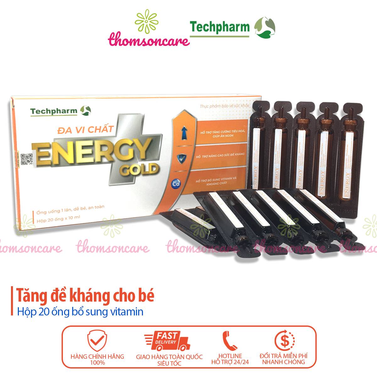 Energy Gold Đa vi chất Hộp 20 ống - bổ sung vitamin, hỗ trợ tăng sức đề kháng cho bé, tăng miễn dịch cho trẻ