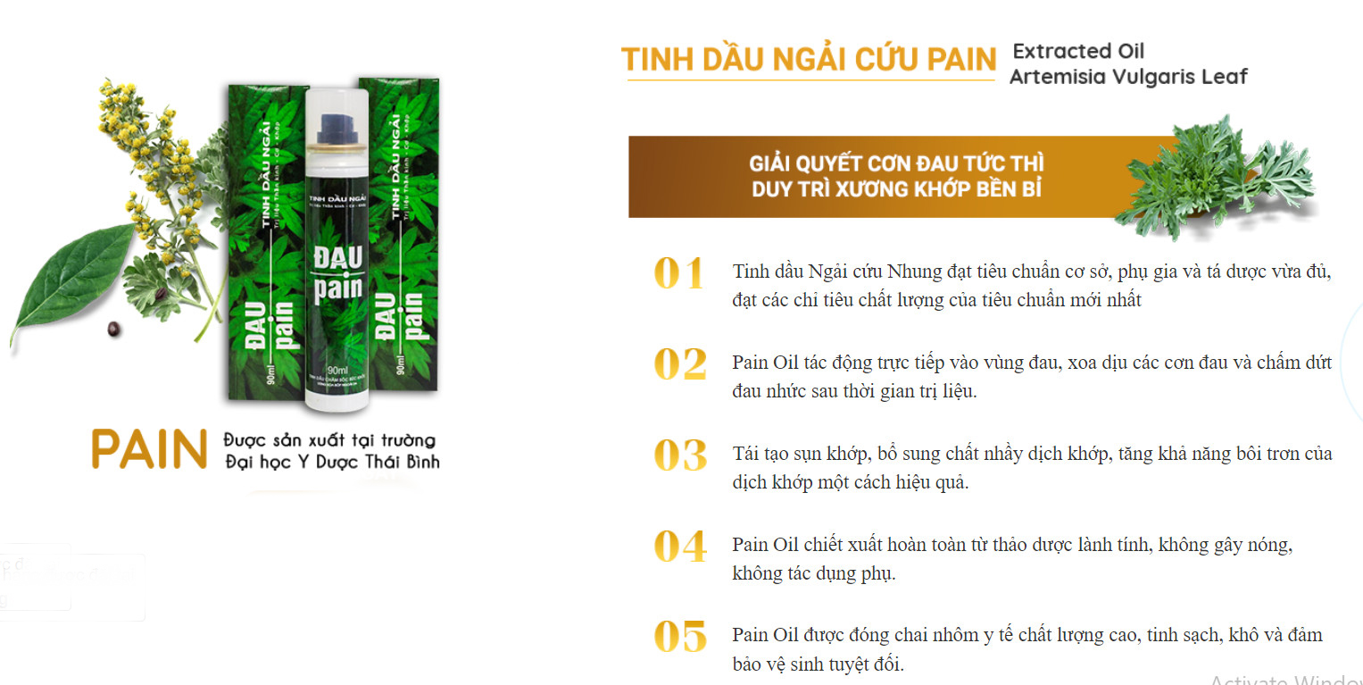 Dầu xoa bóp xương khớp giảm đau tức thì dung tích 90ml,Tinh dầu ngãi cứu Pain Oil Mộc Can