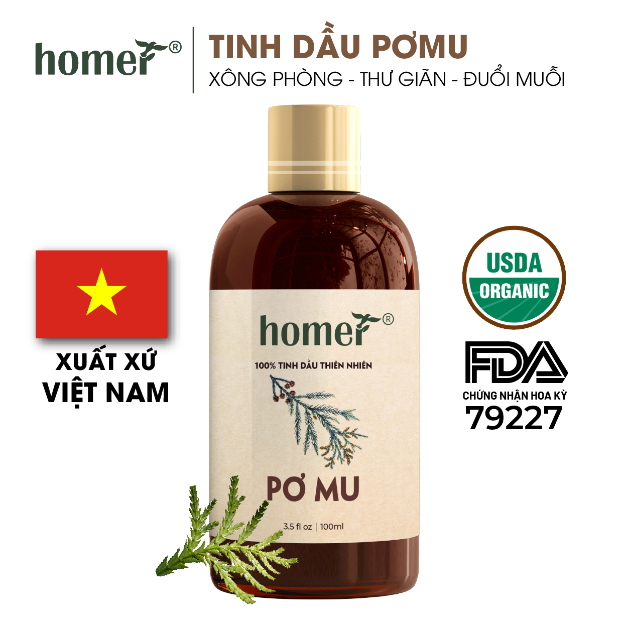 Tinh dầu thiên nhiên Pơ mu Homer - Dung tích 20ml / 100ml/ 500ml/ 1000ml - Đạt chuẩn kiểm định cao cấp - An toàn cho sức khỏe - Đa công dụng