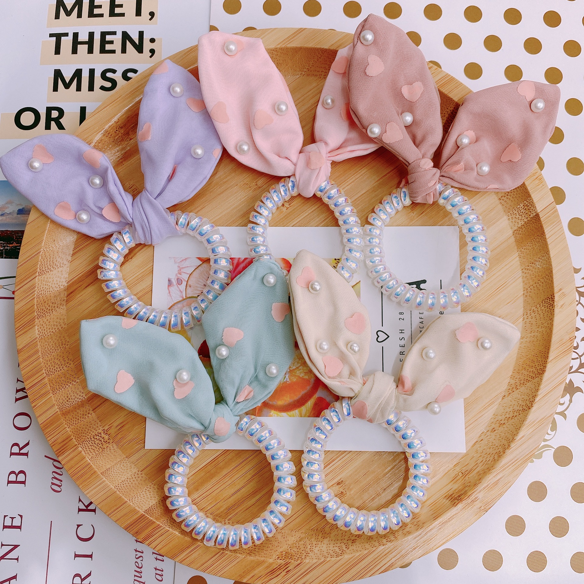 Dây buộc tóc lò xo gắn nơ, dây cột tóc tai thỏ xinh xắn dành cho phái nữ