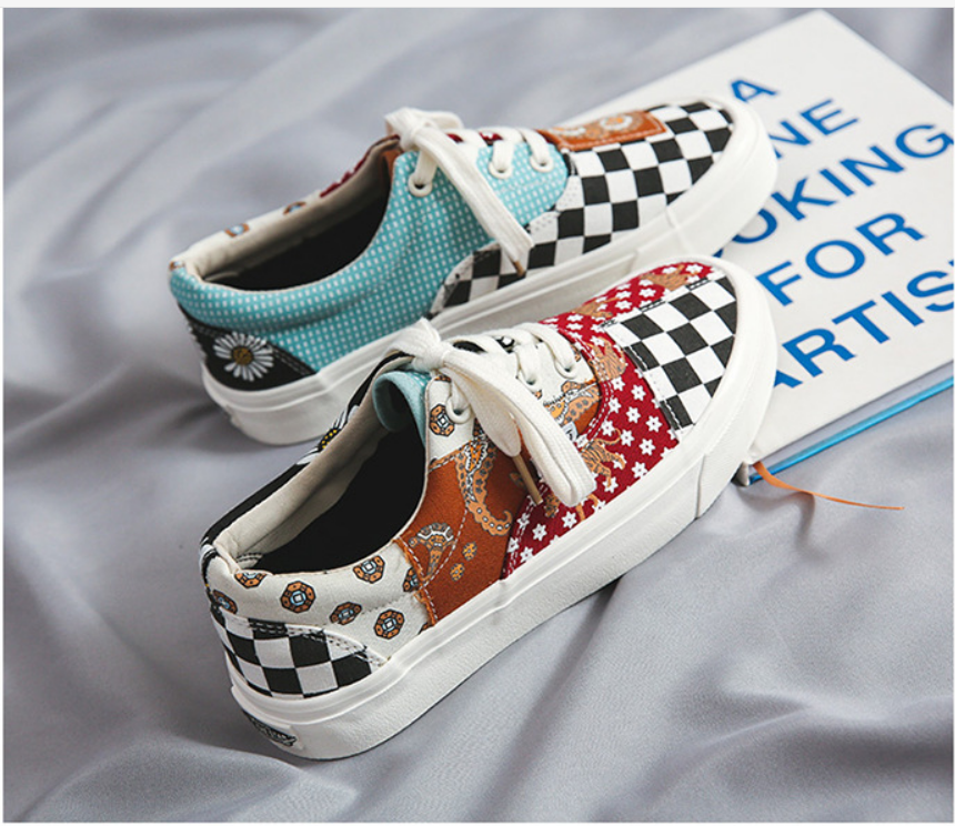 Giày Vansynn Dây Vải Họa Tiết Thổ Cẩm Nhiều Màu Sắc Unisex Hoa Văn Tự Nhiên Nam Nữ - Vải canvas Tiger Caro