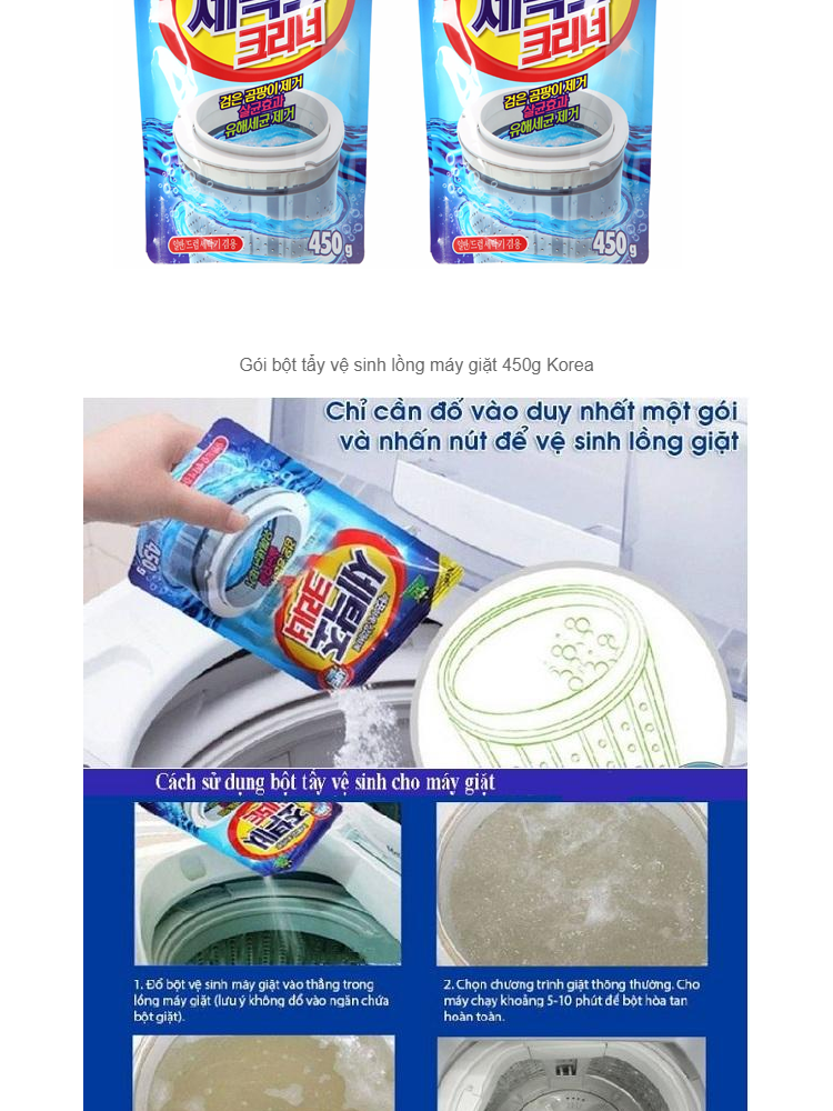 [hcm]bộ 4 gói bột vệ sinh tẩy lồng máy giặt hàn quốc sandokkaebi 450g bhkn41 2