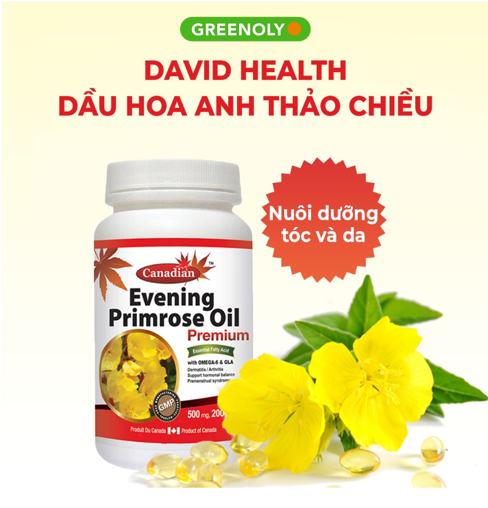 Dầu Hoa Anh Thảo Chiều Điều Tố Nội Tiết Tố Nữ David Health Evening Primrose  Oil 30 Viên - Viên uống chăm sóc da, tóc và móng - Greenoly Việt Nam phân
