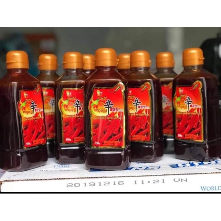 Tinh dầu ớt nhập khẩu Hàn Quốc 550ml, Sốt ớt cay, Tinh dầu ớt hàn quốc làm món mì cay, siêu cay