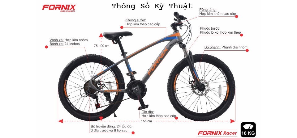 Xe đạp địa hình Fornix RACER Khung Sườn hợp kim thép cao cấp Trọng Lượng