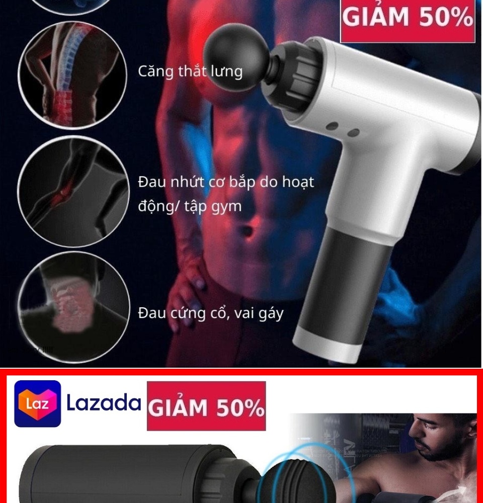 Súng massage cầm tay 4 đầu 6 chế độ - Súng bắn massage trị liệu đau mỏi vai gáy  giúp giãn cơ bắp tiện lợi