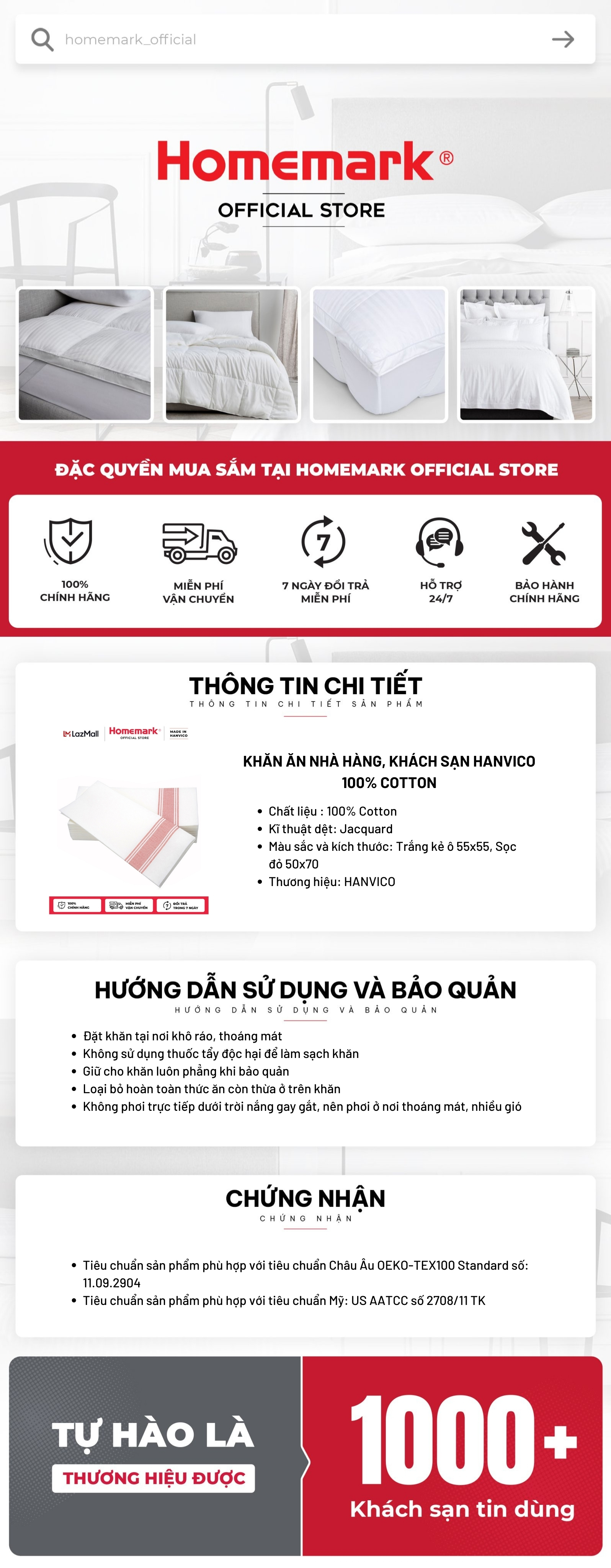 Khăn ăn nhà hàng, khách sạn HANVICO 100% cotton cao cấp chuẩn 5 sao