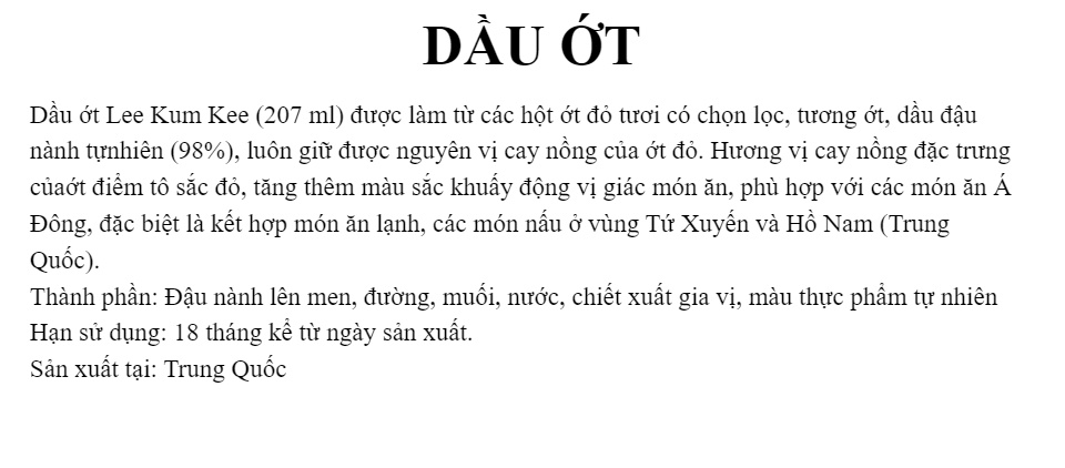 Dầu ớt Lee Kum Kee 207ml