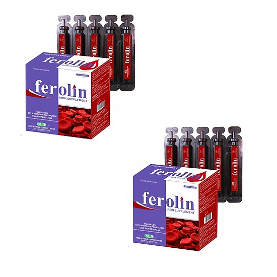 TPBVSK  FEROLIN- Bổ Sung Sắt Cho Người Thiếu Máu, Hoa Mắt Chóng Mặt- Phụ Nữ Có Thai Và Cho Con Bú ( hộp 20 ống)
