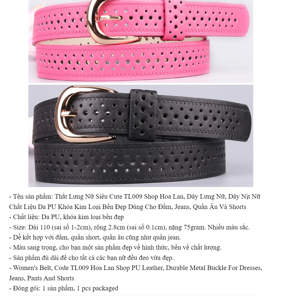 Thắt Lưng Nữ Siêu Cute TL009 Shop Hoa Lan, Dây Lưng Nữ, Dây Nịt Nữ Chất Liệu Da PU Khóa Kim Loại Bền Đẹp Dùng Cho Đầm, Jeans, Quần Âu Và Shorts