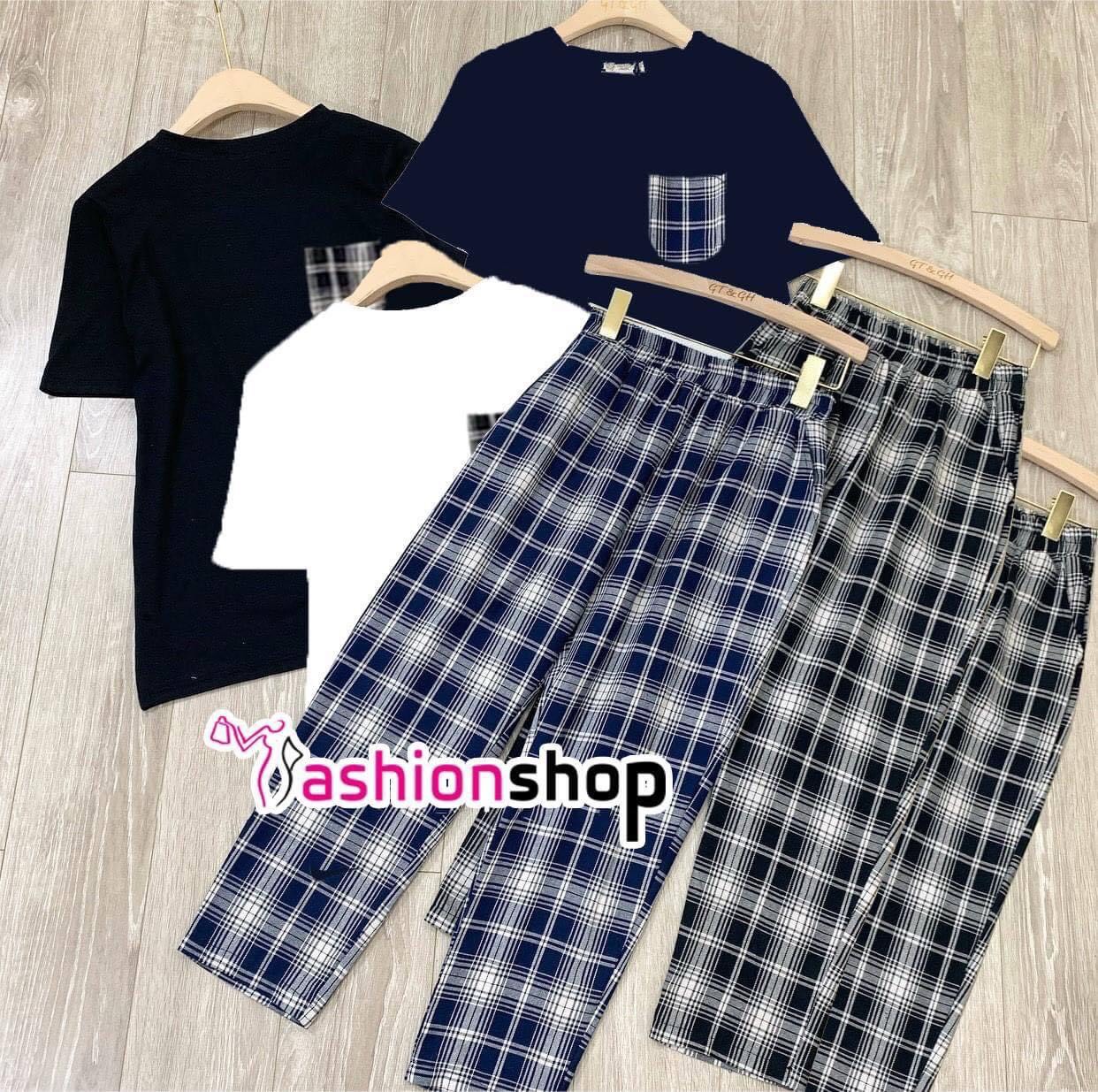 ĐỒ BỘ THUN DÀI CARO ĐẮP TÚI THỜI TRANG CHẤT THUN MỀM MỊN CO GIÃN 4 CHIỀU