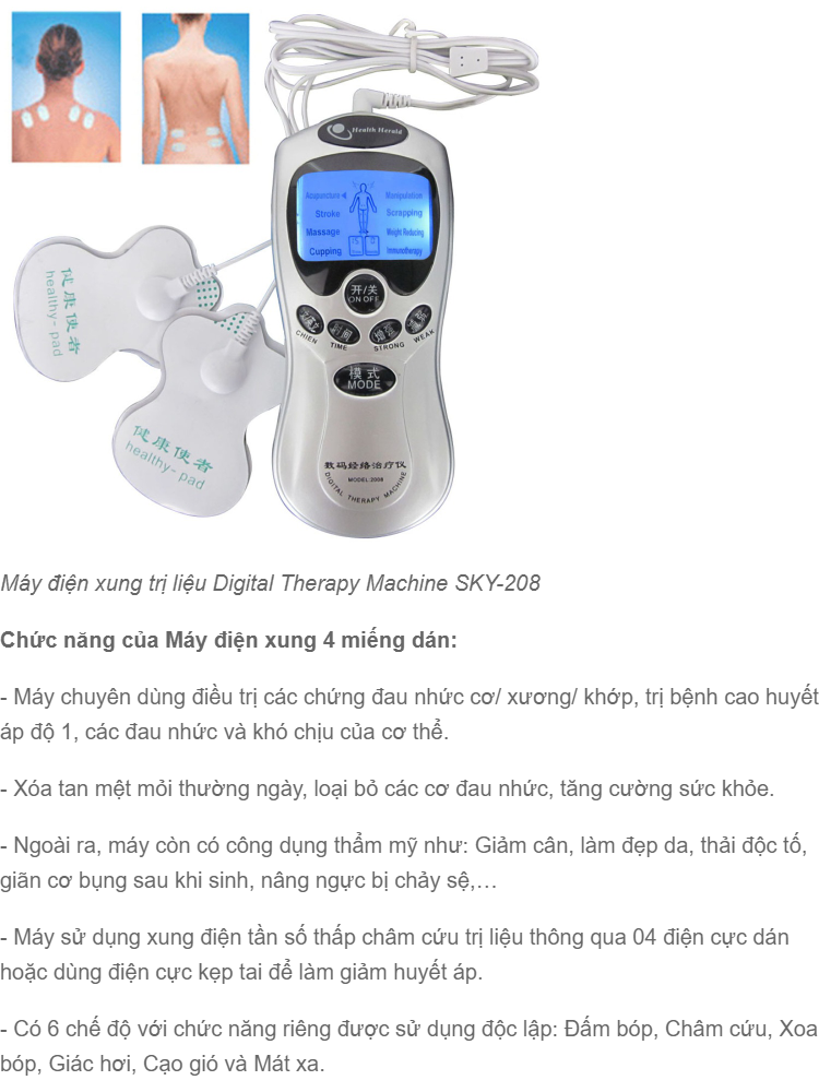 Máy mát xa (massage) điện châm trị liệu châm cứu 4 miếng dán