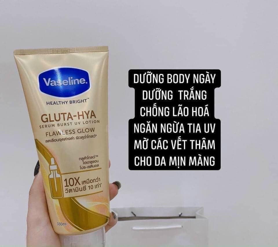 Sữa Dưỡng Thể Trắng Da Vaseline Healthy Bright Gluta HYA Serum Burst Lotion 10X (vàng ban ngày )Thái Lan