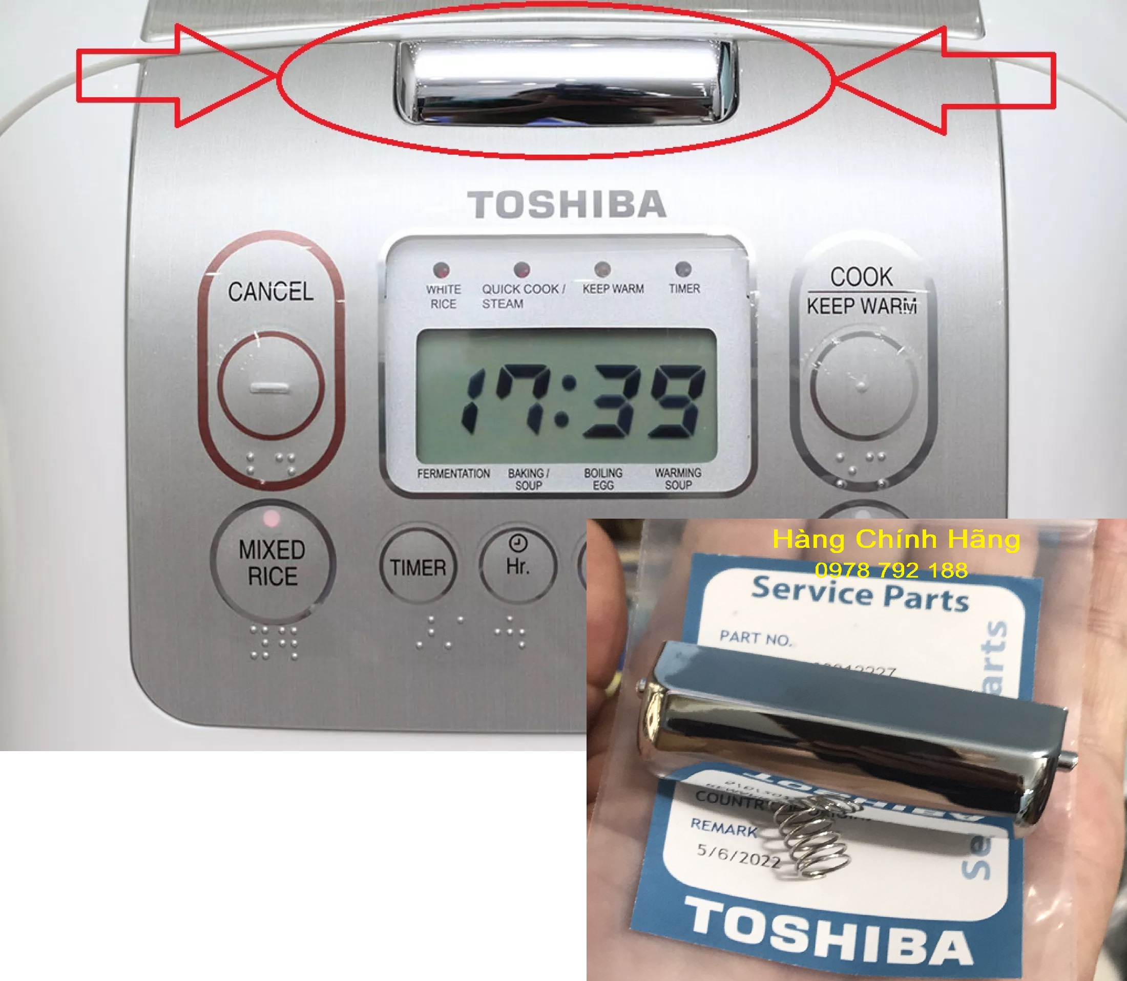 Lẫy khóa nồi cơm điện TOSHIBA - Phụ kiện nẩy mở nắp chất liệu nhựa PP chịu nhiệt siêu bền ✅Chính Hãng Bảo Hành 6 tháng
