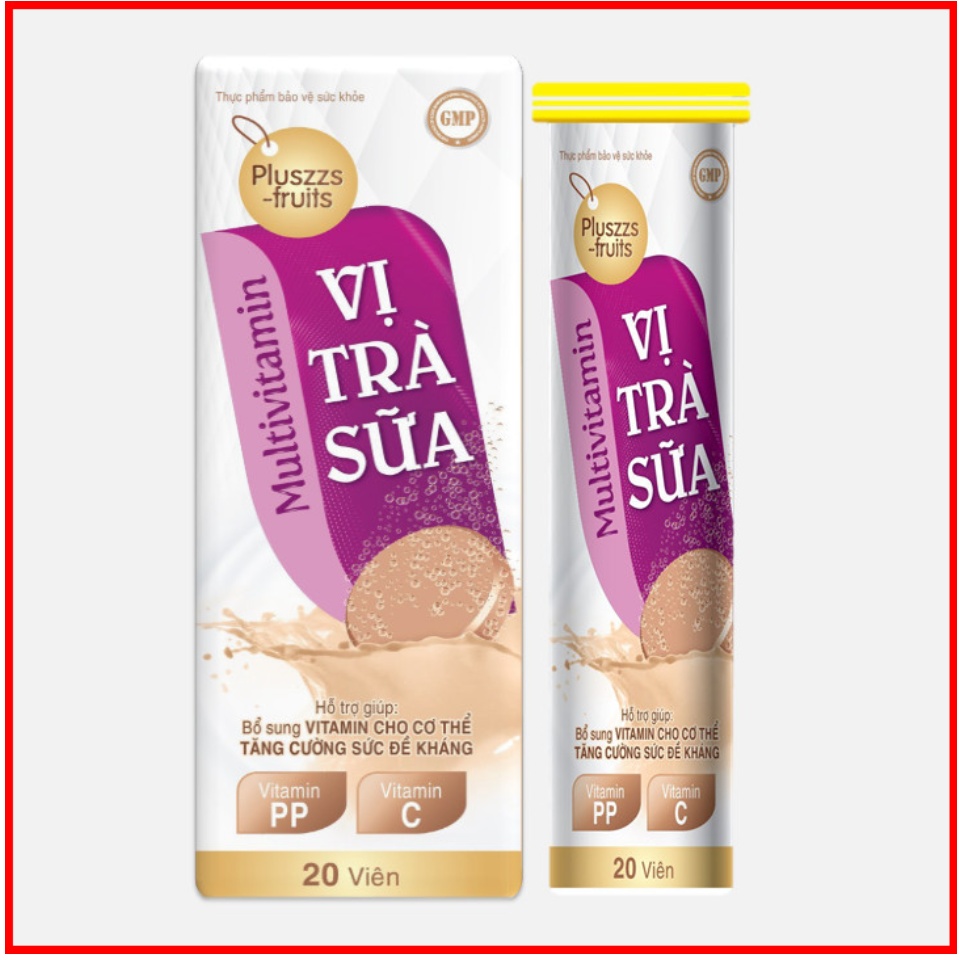 Viên Sủi Multivitamin Pluszzs -Fruits Vị Trà Sữa- Giúp Bổ Sung Vitamin C,B1,B2, Kẽm , Giúp Tăng Cường Thể Lực, Tăng Sức Đề Kháng- Tuýp 20 viên 4g 1