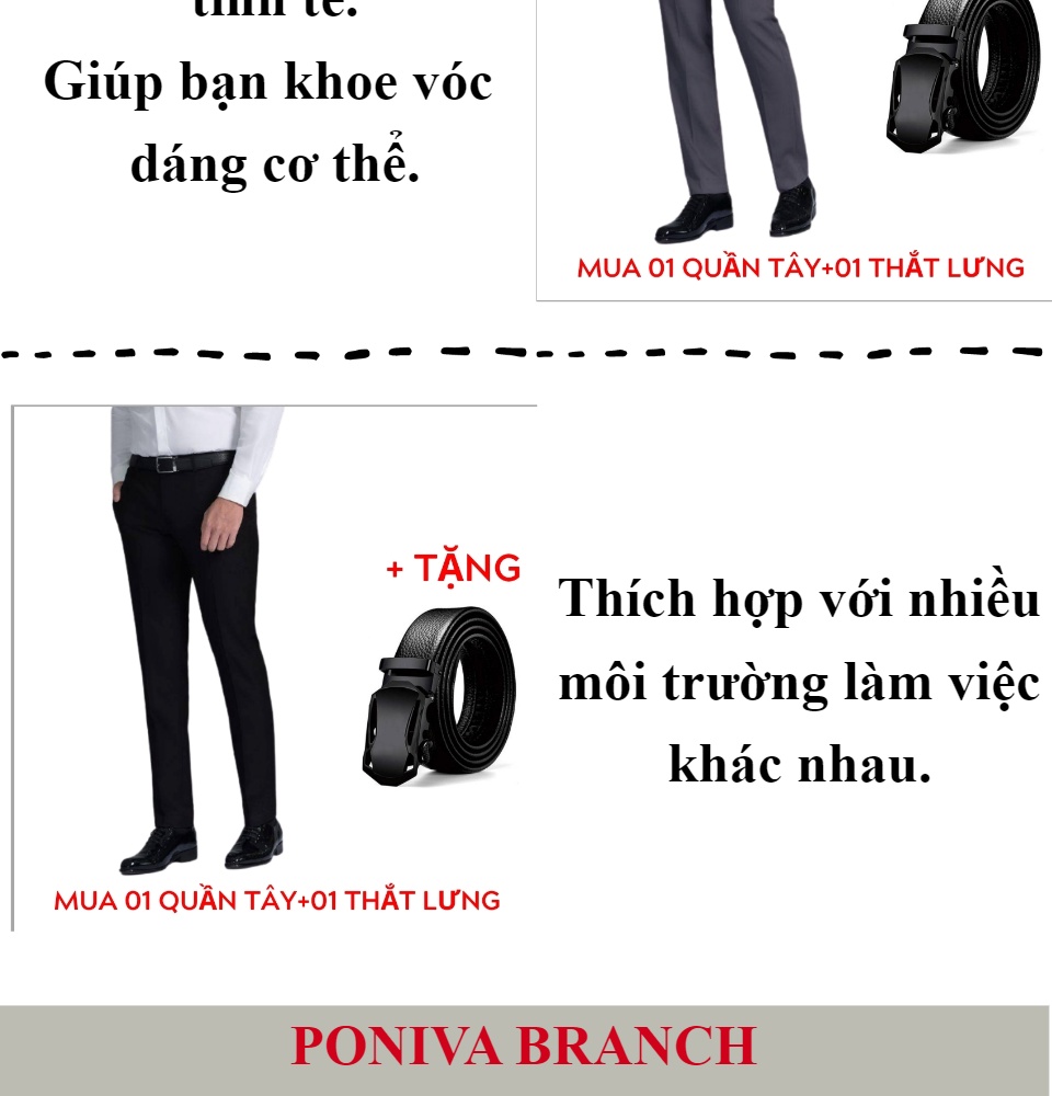 [HCM]Combo quần tây nam tặng thắt lưng cao cấp Mẫu KW652 Thời trang PONIVA BRANCH nam tính và đẳng cấp 2