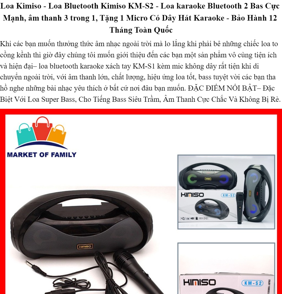 Loa Bluetooth Karaoke KIMISO KM-S2 - Tặng Mic hát Karaoke