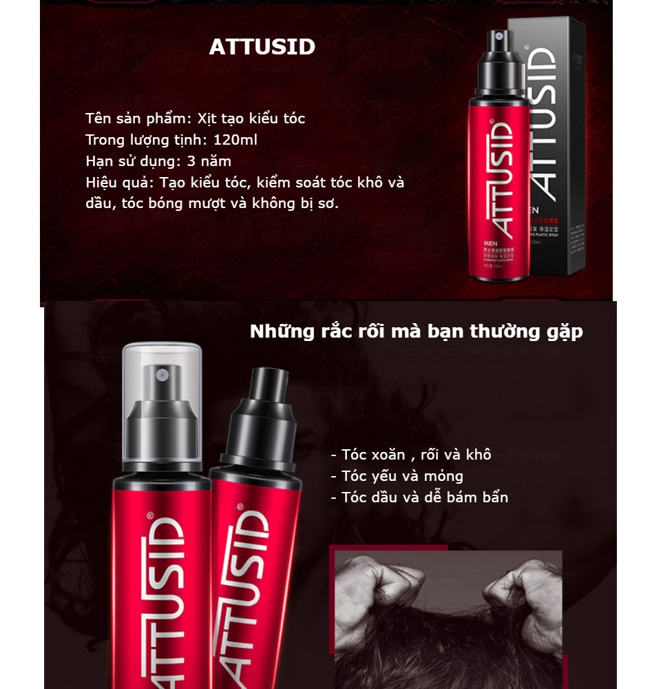 Gôm xịt tóc nam tạo kiểu chính hãng ATTUSID thật cool ngầu, mùi thơm, tóc mềm, giữ nếp, có thể làm mềm tóc cứng, tạo phồng tóc, chai gôm xịt tóc cao cấp giá rẻ nội địa Trung 120ml MAP-DNT110001 2