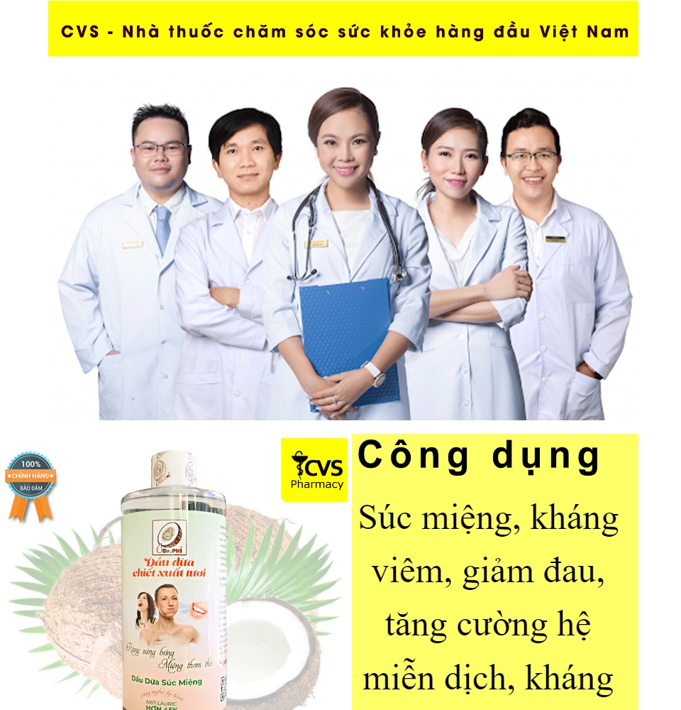 Dầu Dừa Súc Miệng Dr.Phi Chại 300ml  - Chiết Xuất Tươi Nguyên Chất 100% - cvspharmacy