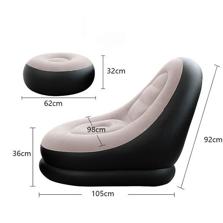 Ghế hơi thư giãn kèm ghế đôn, ghế bơm hơi tựa lưng bọc nhung mềm mịn, ghế thư giãn có gác chân cao cấp, sofa bơm hơi tiện dụng, sofa thư giãn đọc sách - kagu HC011