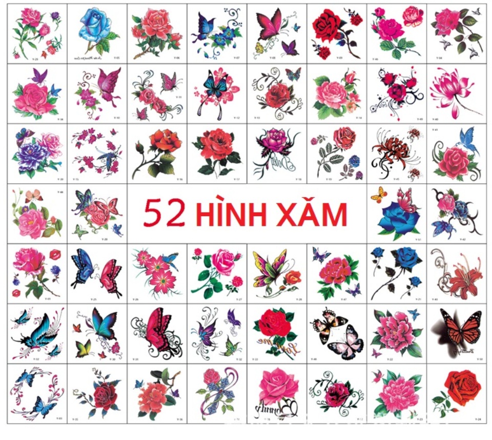 Combo 52 hình xăm dán tattoo và Combo 30 hình xăm dán tattoo 2D 3D hình  bông hoa bướm  Lazadavn