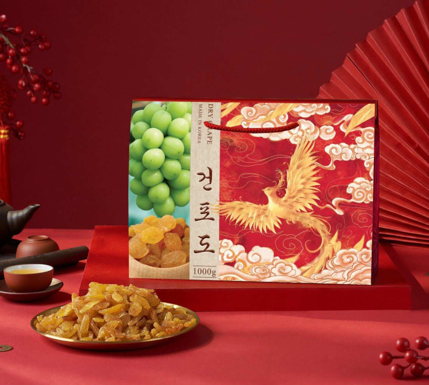 1Kg Nho khô hàn quốc hộp quà sang trọng - Túi Đỏ Phượng Hoàng- tết 2022-ăn  vặt-quà tặng-tết-bánh kẹo ăn vặt - Hạt, củ, quả khô